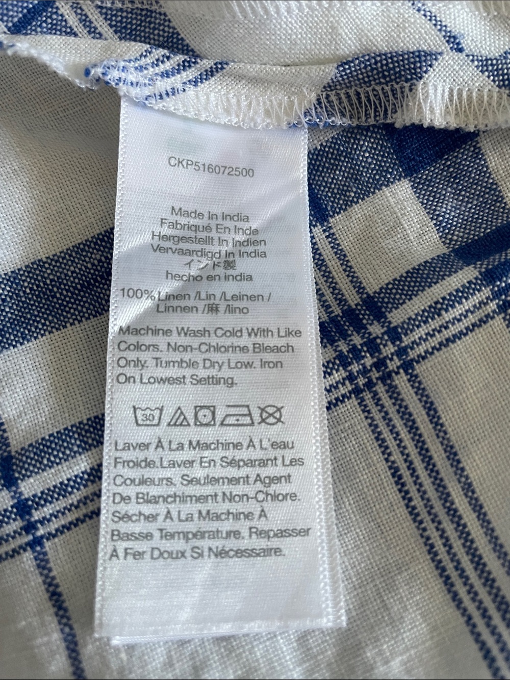 Madewell Ruched One-Shoulder Midi Dress Size 12 Blue White Plaid Linen - Picture 10 of 12